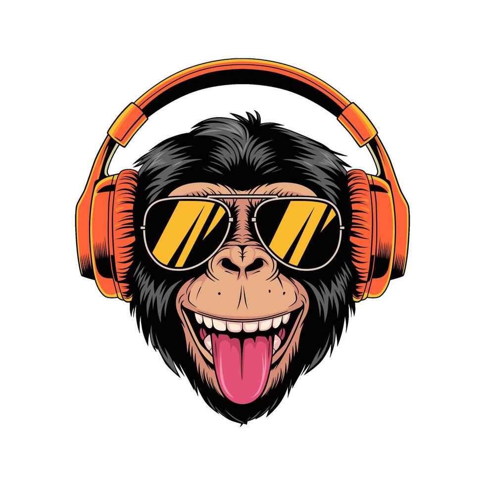 Cool monkey character with glasses and headphones vector