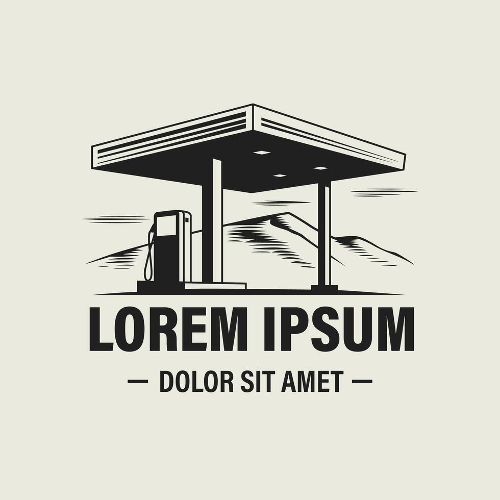 Retro gas station logo with mountain backdrop vector