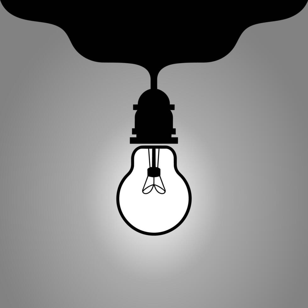 Black and white illustration of a hanging light bulb vector