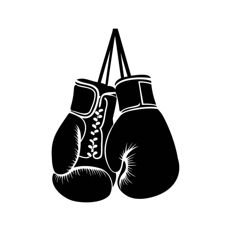 Black and white illustration of hanging boxing gloves vector