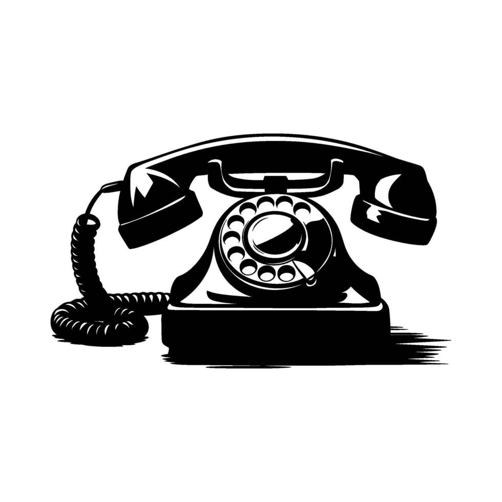 Black silhouette of a classic rotary dial telephone vector