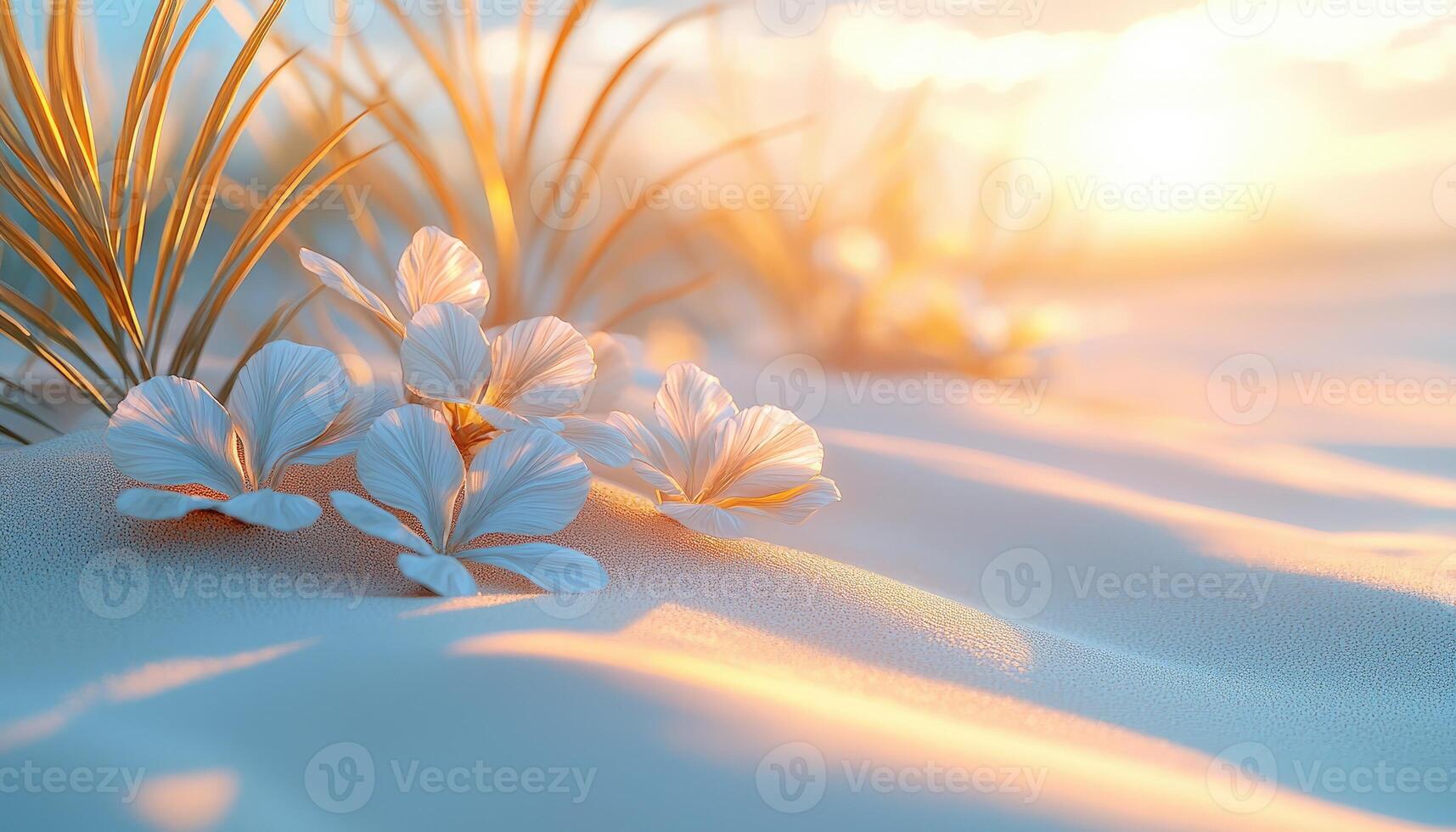 Flowers in the sand at sunset photo