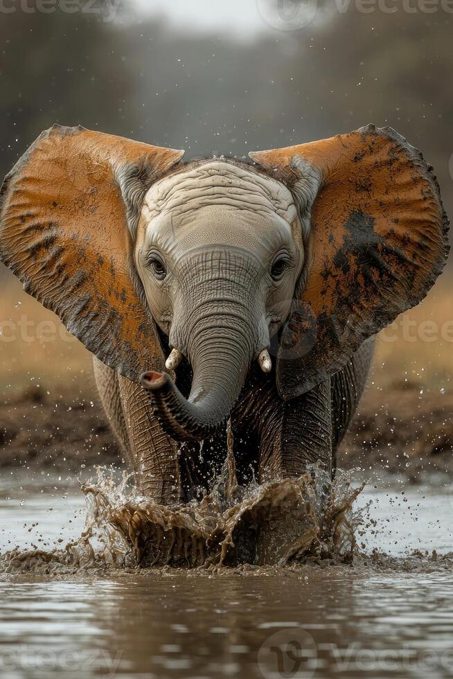 Elephant in water photo