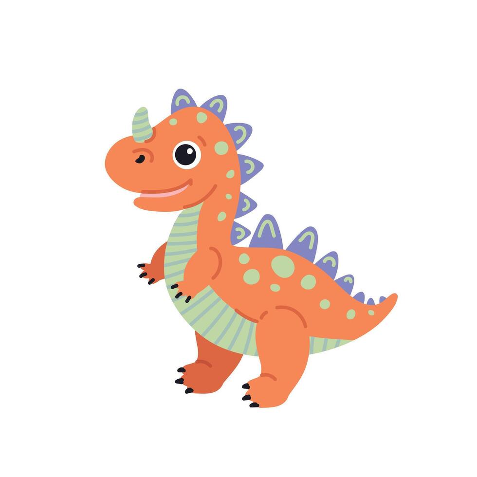 Cute cartoon orange dinosaur on white background, illustration for children's design. vector