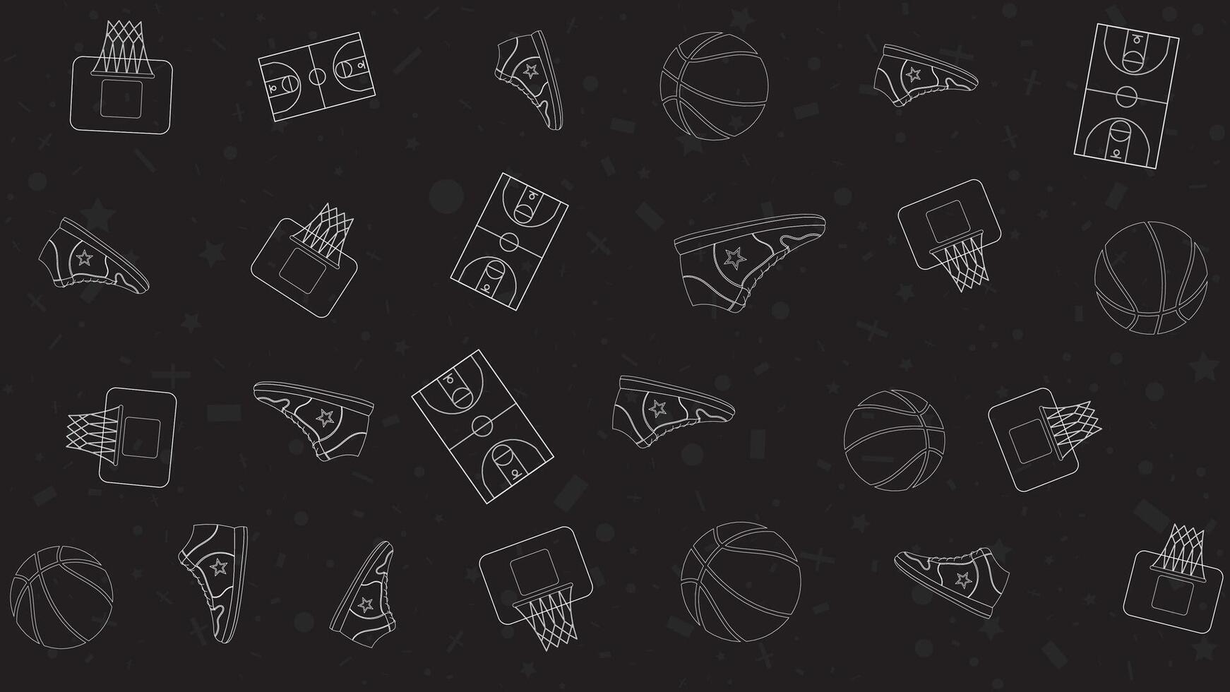 Seamless Basketball Pattern with Court, Ball, Shoes and Geometric Shapes on Black Background vector