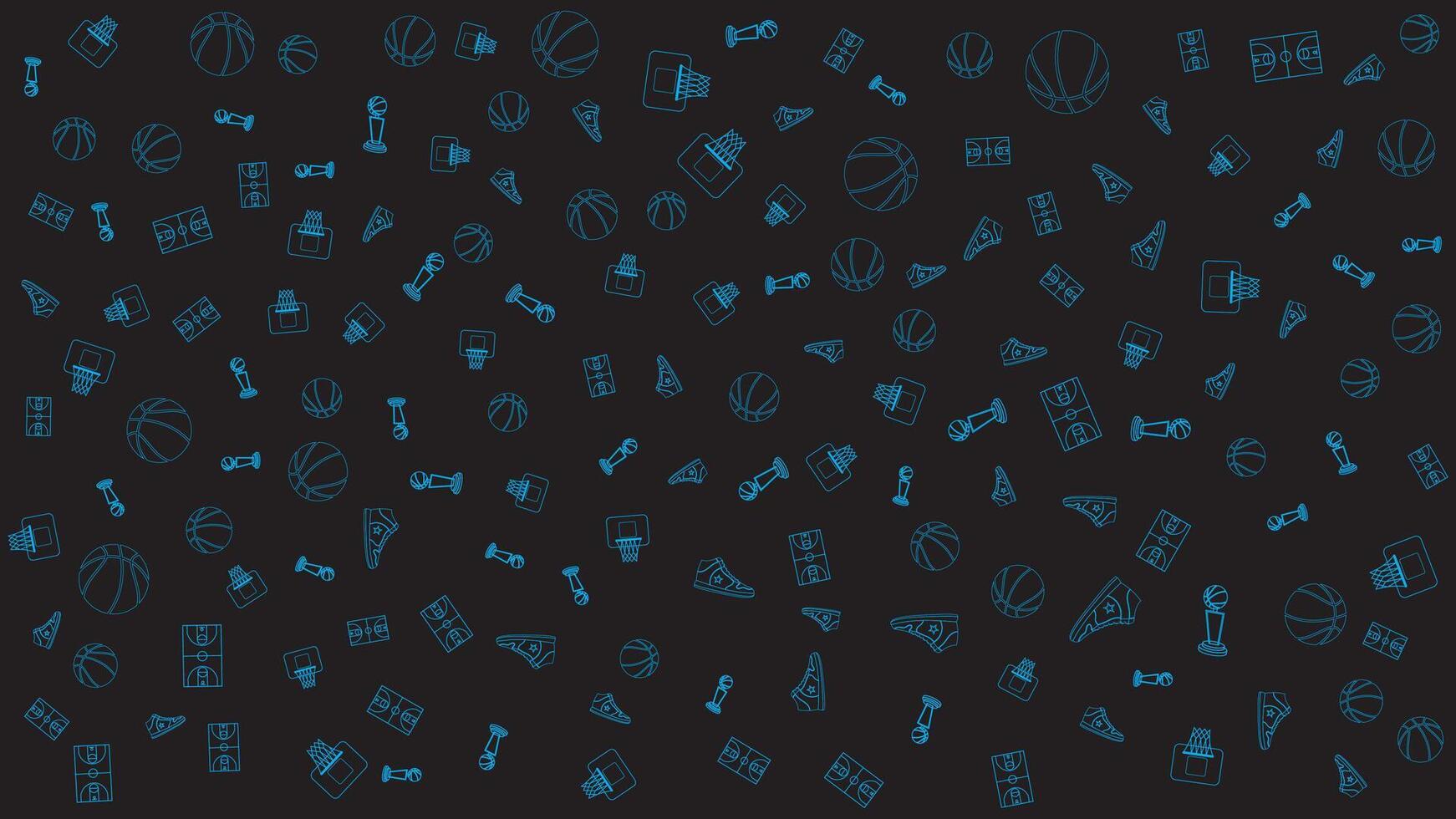Seamless Basketball Pattern with Sport Outline Icons on Black Background for Sporty Design Projects vector