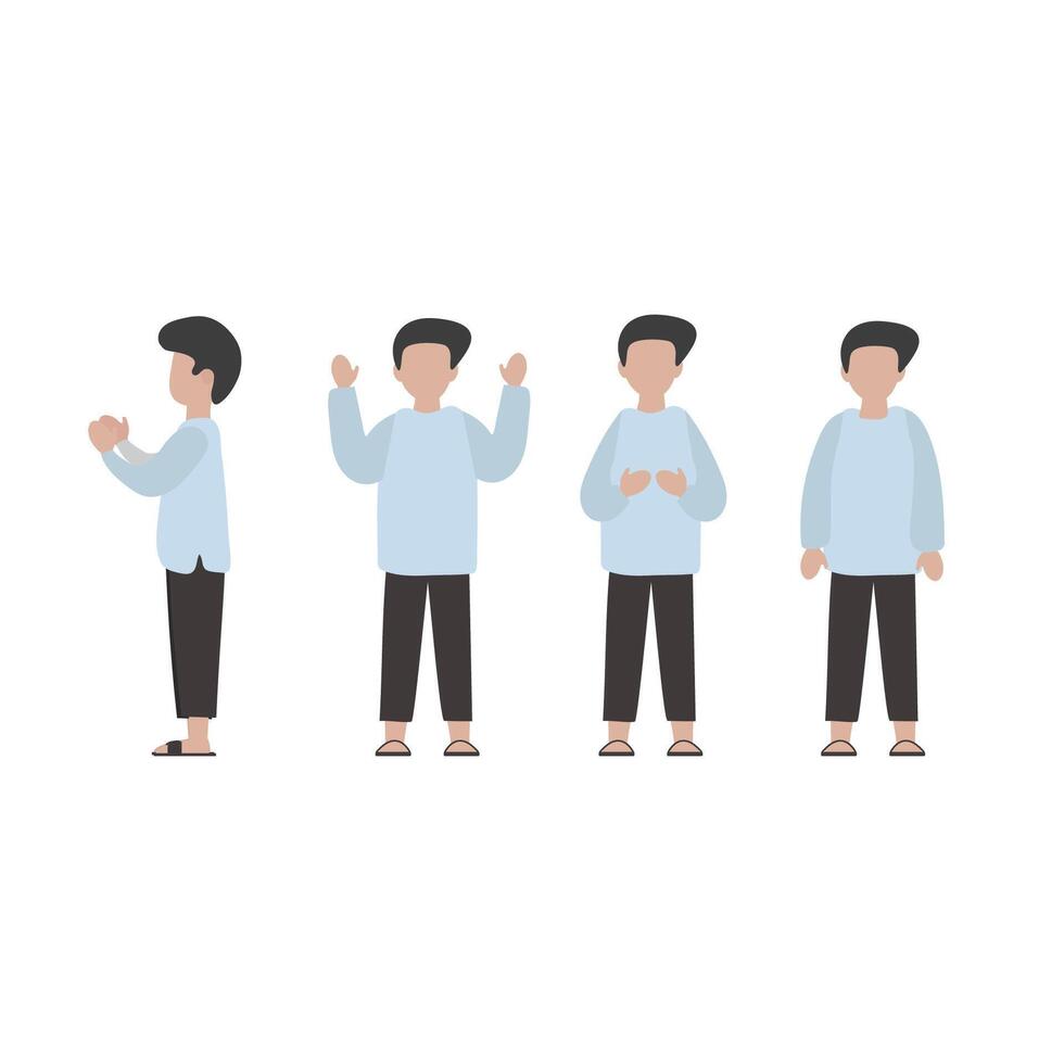 Muslim Boy Character in Various Standing Poses, Flat Style Illustration vector