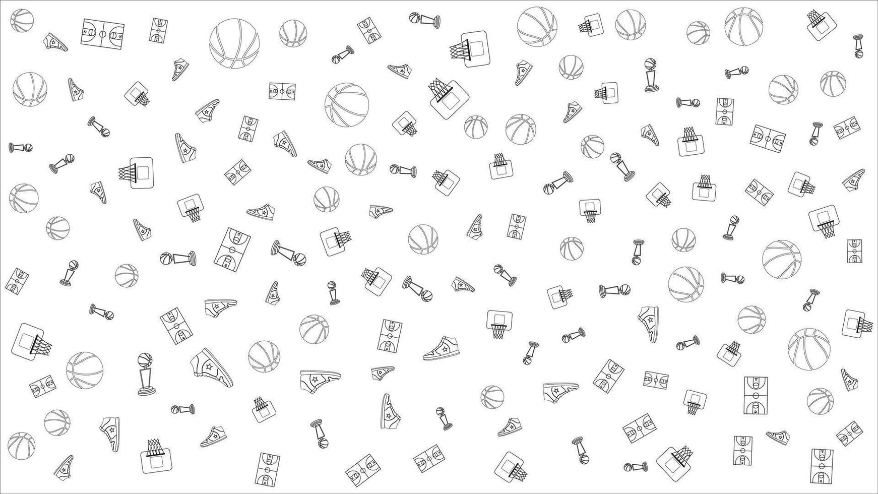 Seamless Basketball Pattern with Outline Sport Icons on White Background for Design and Decoration vector