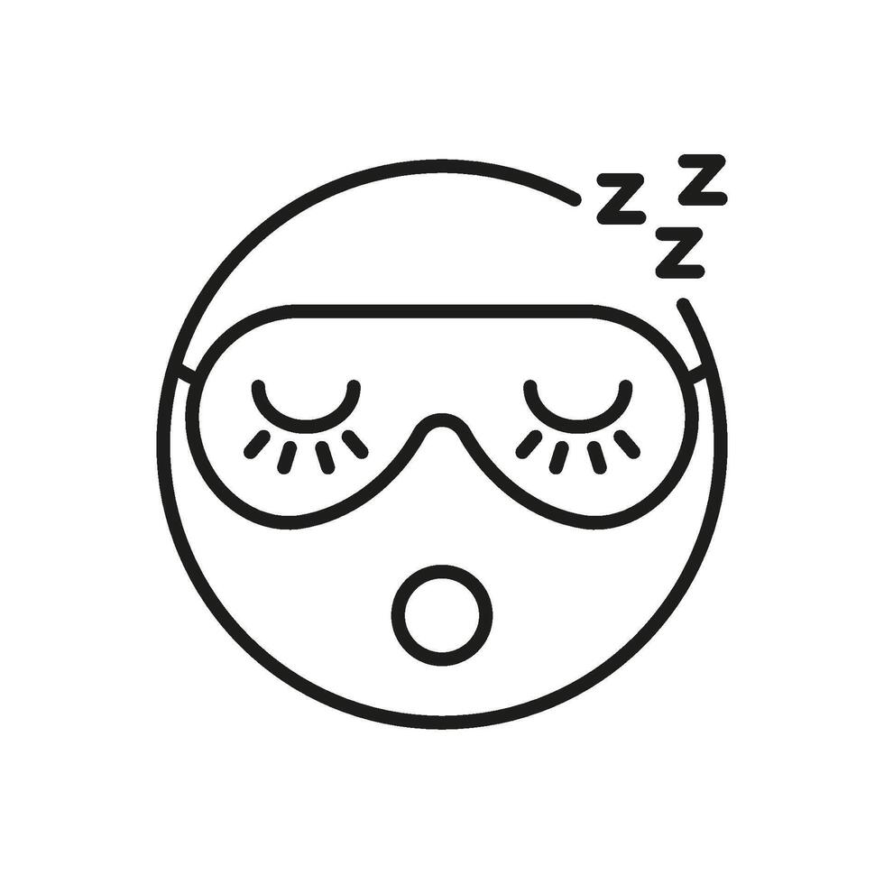 Sleeping Face With Eye Mask Line Icon. Rest, Relaxation, And Sleep Quality Symbol. Nighttime Routine, Sleep Hygiene, And Wellness Concept. Editable Stroke. Isolated Illustration vector
