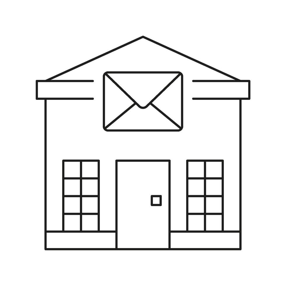Post Office Building With Envelope Line Icon. Logistics And Correspondence Outline Symbol. Mail Delivery, Postal Service. Communication Center. Editable Stroke. Isolated Illustration vector