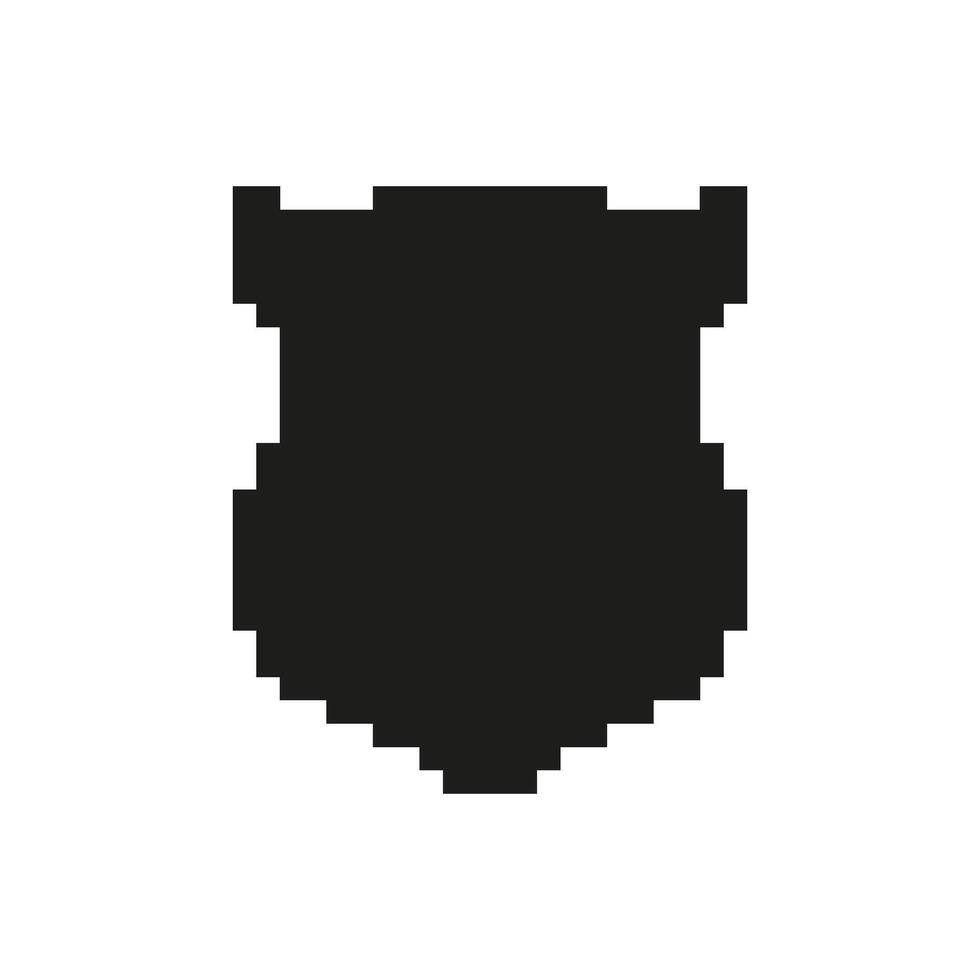 Shield Silhouette Pixel Art Icon. Security, Protection, And Defense Symbol. Retro Gaming Style Emblem. Isolated Illustration vector