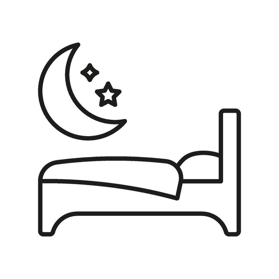 Bed With Moon And Stars Line Icon. Sleep And Restful Night Symbol. Dreaming And Relaxation Concept. Editable Stroke. Isolated Illustration vector