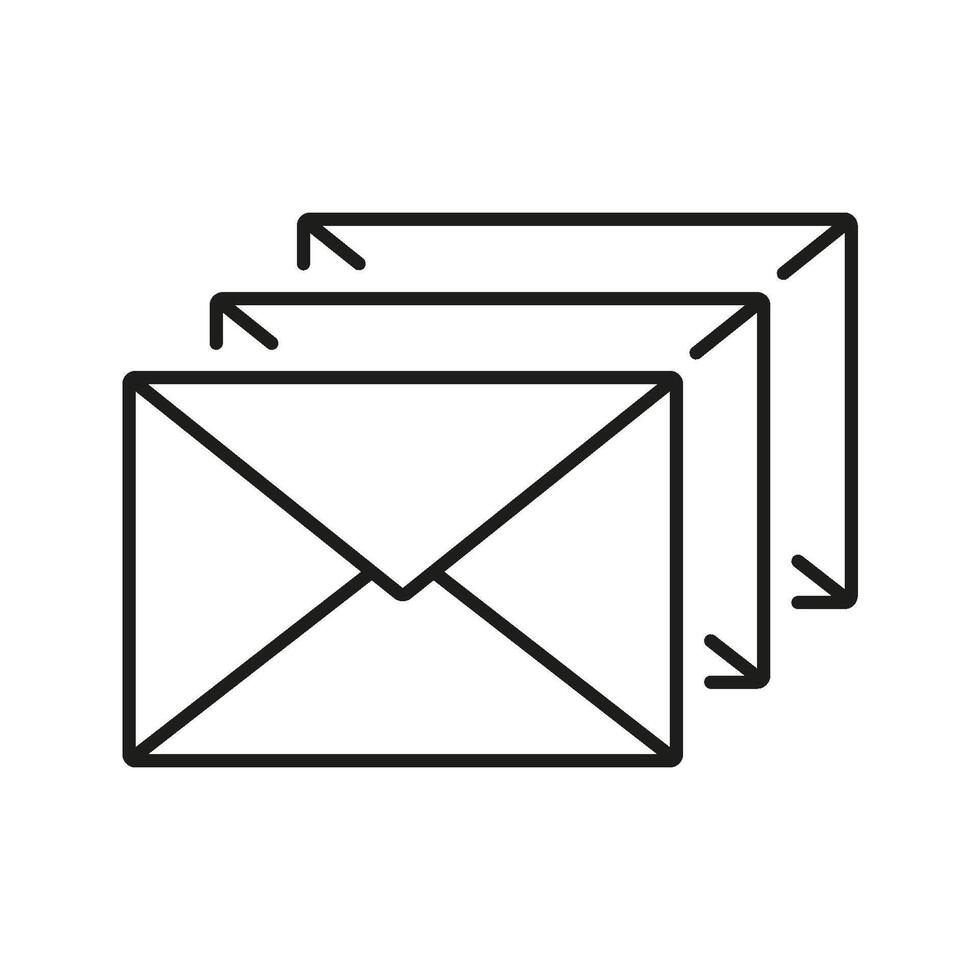 Multiple Envelopes Line Icon. Email Communication, Bulk Messaging, And Mail Distribution Outline Symbol. Digital Correspondence And Networking. Editable Stroke. Isolated Illustration vector