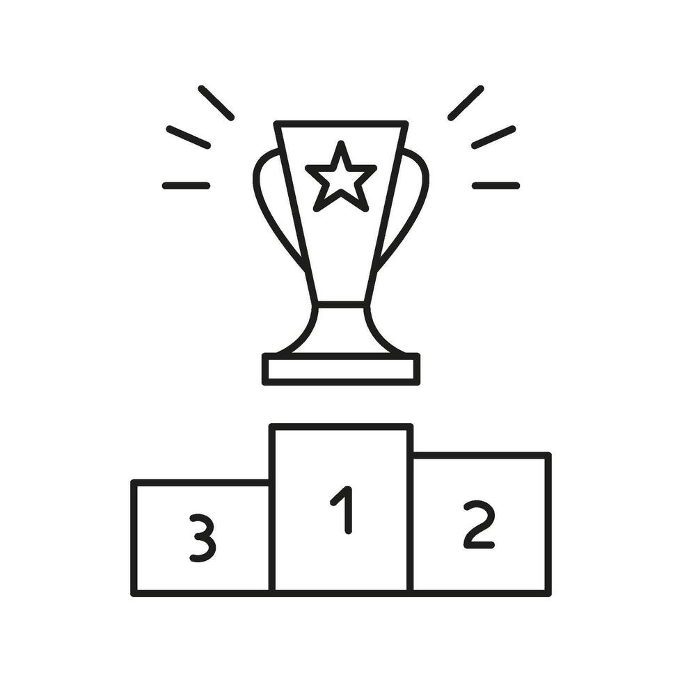 Trophy On Podium Line Icon. Achievement, Success, And Competition Recognition Outline Symbol. Award Ceremony And Victory Celebration. Editable Stroke. Isolated Illustration vector