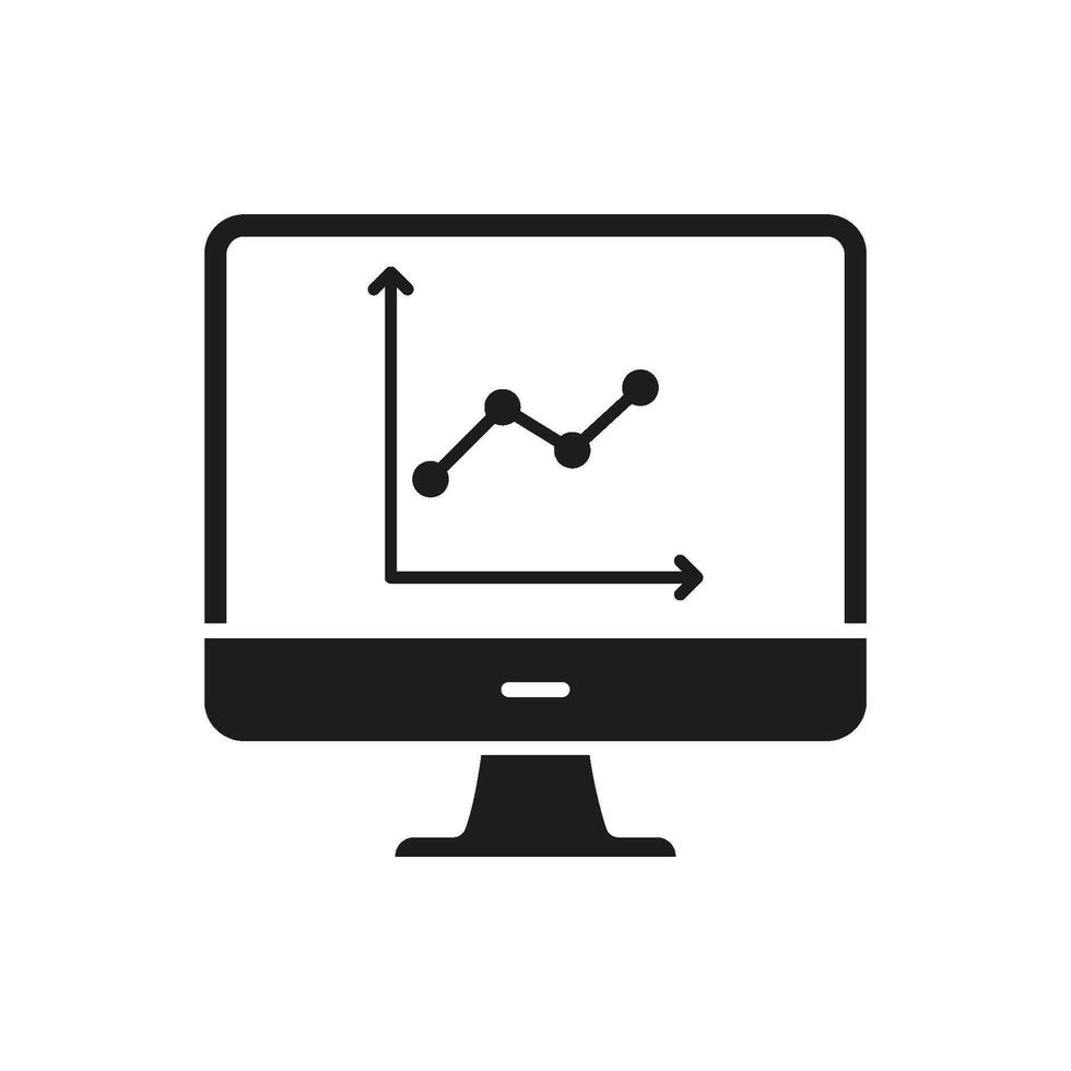 Computer Monitor With Graph Solid Icon. Data Analysis, Business Growth, And Performance Tracking Silhouette Symbol. Financial Insights And Analytics. Isolated Illustration vector