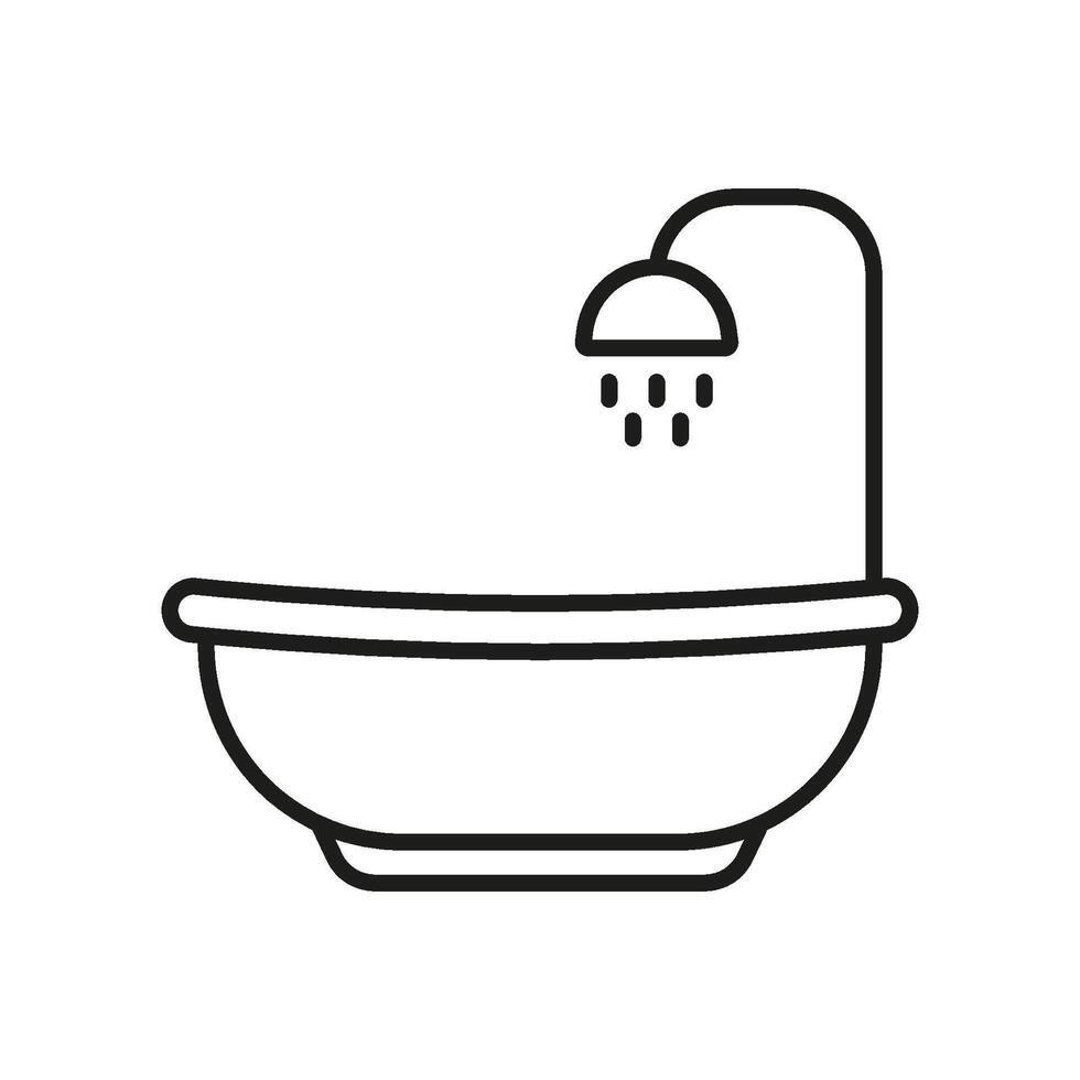 Bathtub With Showerhead Line Icon. Bathroom Hygiene, Relaxation, And Personal Care Outline Symbol. Home Spa Experience. Editable Stroke. Isolated Illustration vector