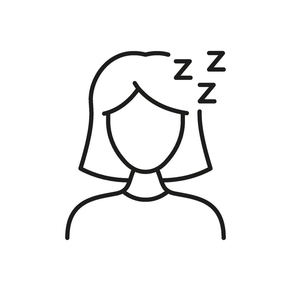 Sleeping Woman Line Icon. Rest, Relaxation, And Sleep Symbol. Female Character With Sleep Zzz. Editable Stroke. Isolated Illustration vector