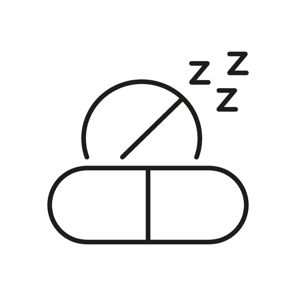 Sleeping Pill Line Icon. Sleep Aid Medication And Insomnia Relief Outline Symbol. Nighttime Rest And Relaxation. Editable Stroke. Isolated Illustration vector