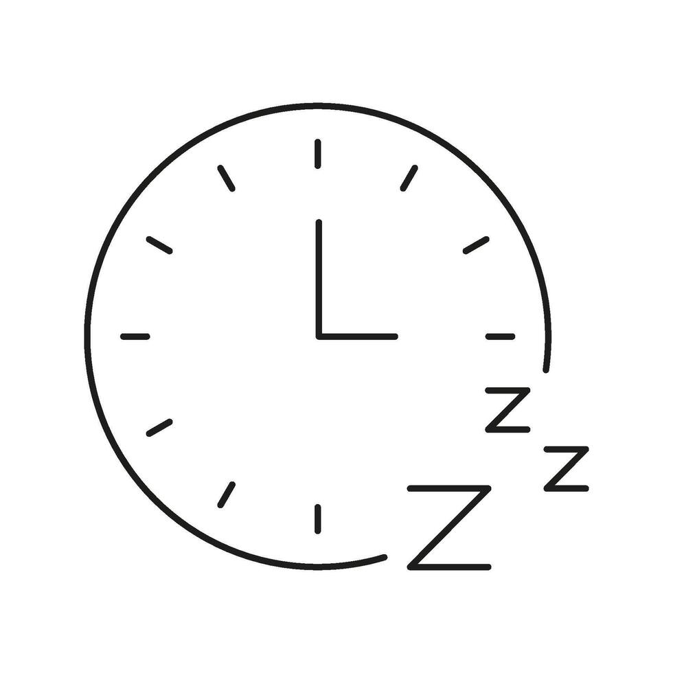 Clock With Sleep Symbol Line Icon. Sleep Schedule, Rest Timing, And Circadian Rhythm Outline Symbol. Sleep Health And Wellness. Editable Stroke. Isolated Illustration vector