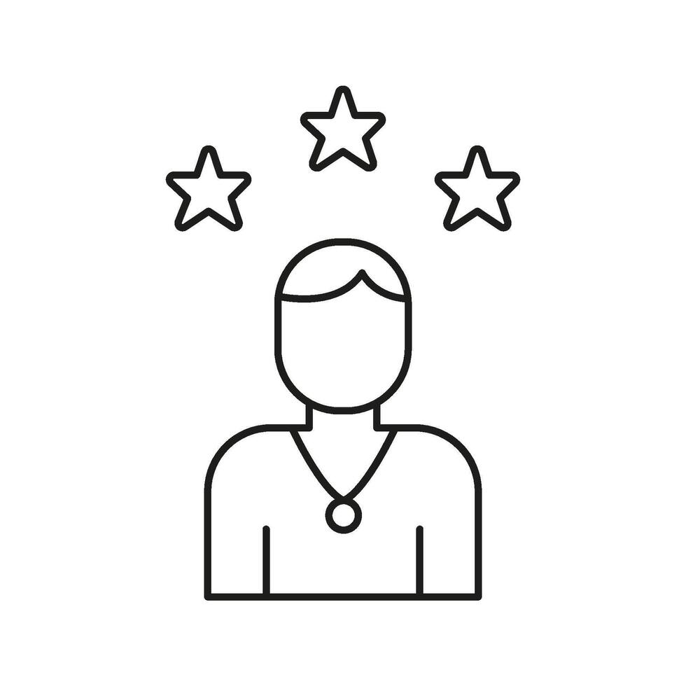 Person With Stars Line Icon. Achievement, Recognition, And Excellence Outline Symbol. Success And Award Representation. Editable Stroke. Isolated Illustration vector
