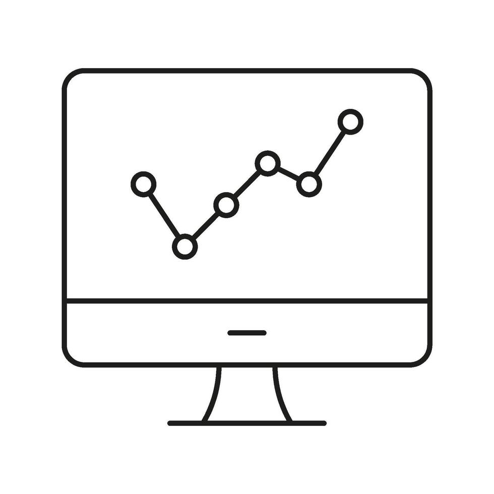 Computer Monitor With Line Graph Icon. Data Analysis, Business Growth, And Performance Tracking Outline Symbol. Financial Insights And Market Trends. Editable Stroke. Isolated Illustration vector