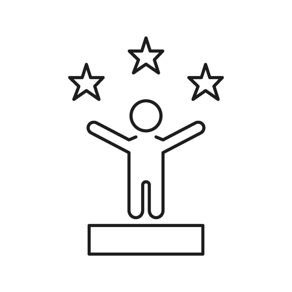 Person On Podium With Stars Line Icon. Achievement, Success, And Recognition Outline Symbol. Celebrating Victory And Excellence. Editable Stroke. Isolated Illustration vector