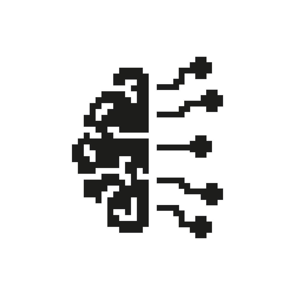 Pixelated Brain With Circuit Lines Icon. Artificial Intelligence And Neural Network Technology Symbol. Digital Innovation And Machine Learning Concept. Isolated Illustration vector