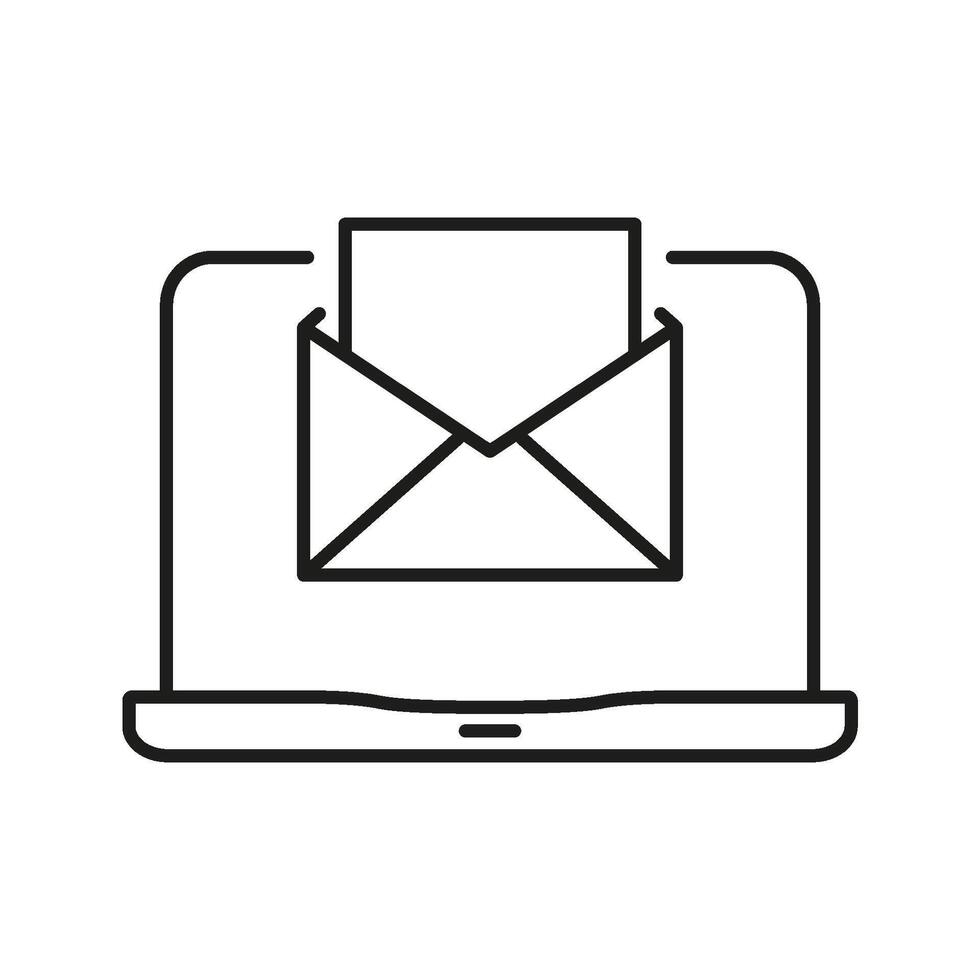 Laptop With Email Envelope Line Icon. Digital Communication, Online Messaging, And Email Marketing Outline Symbol. Business Correspondence. Editable Stroke. Isolated Illustration vector
