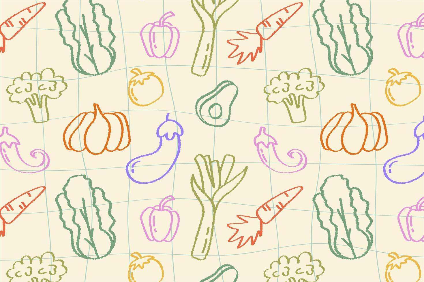 pattern with hand drawn fruits and vegetables, colorful background for healthy food design. Perfect for your healthy food design. vector