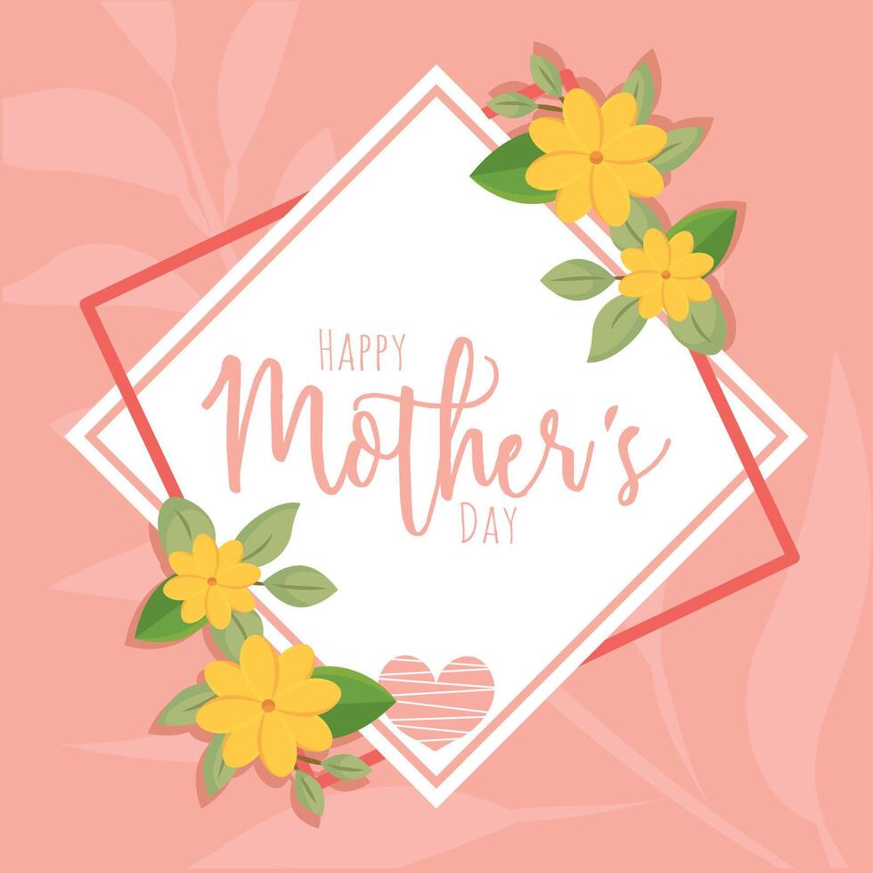 Floral diamond frame card. vector