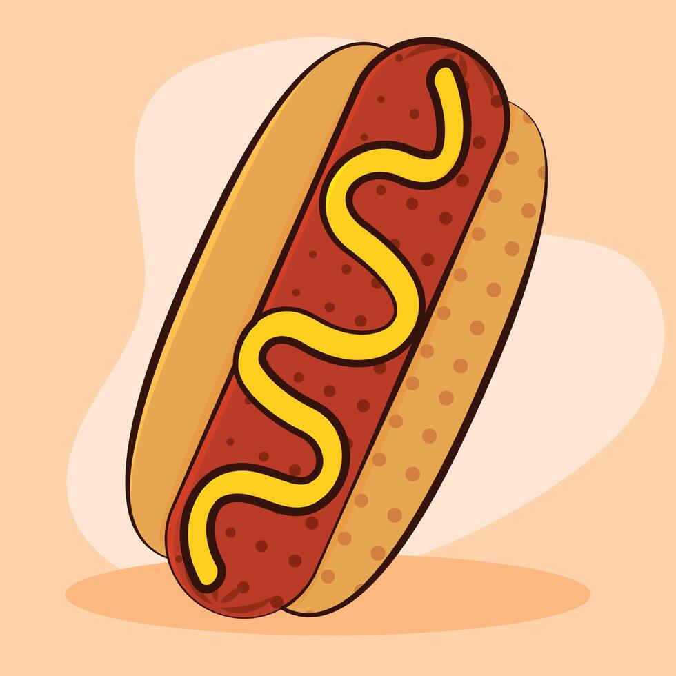 Hot dog with mustard line. vector