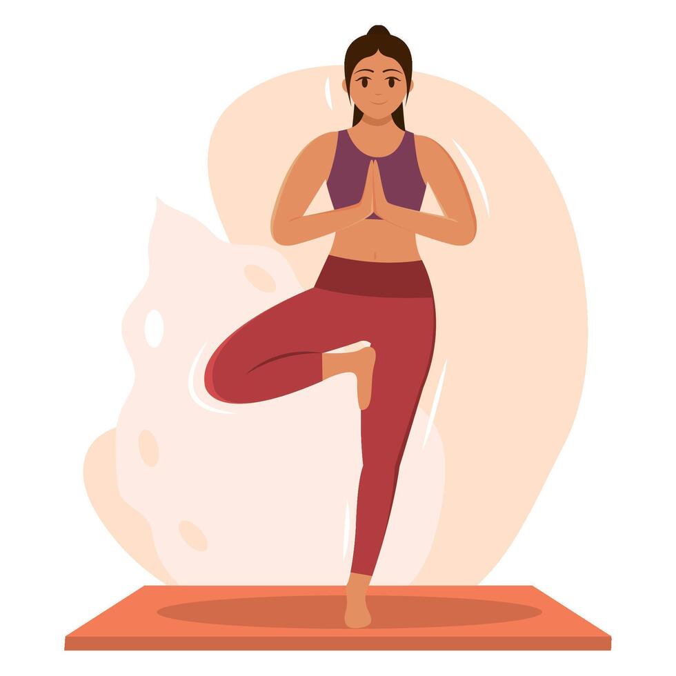 Tree pose meditation girl. vector