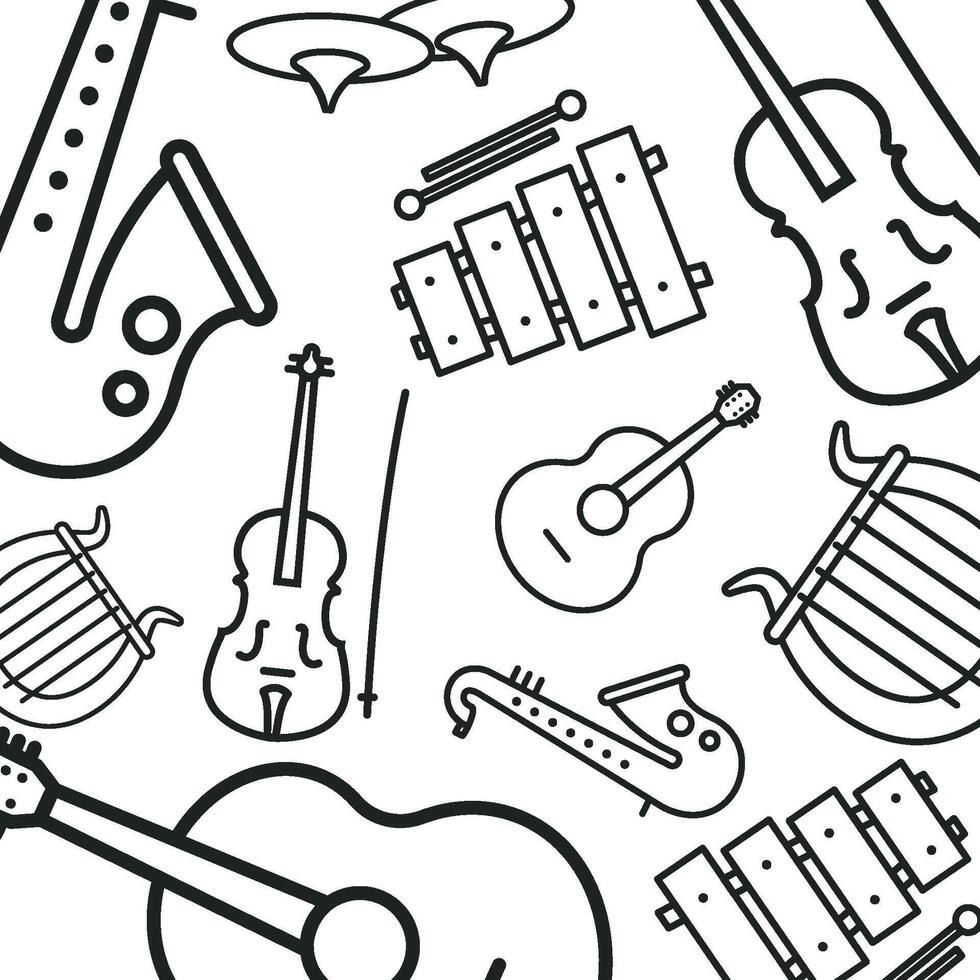 Music instruments doodle set. vector