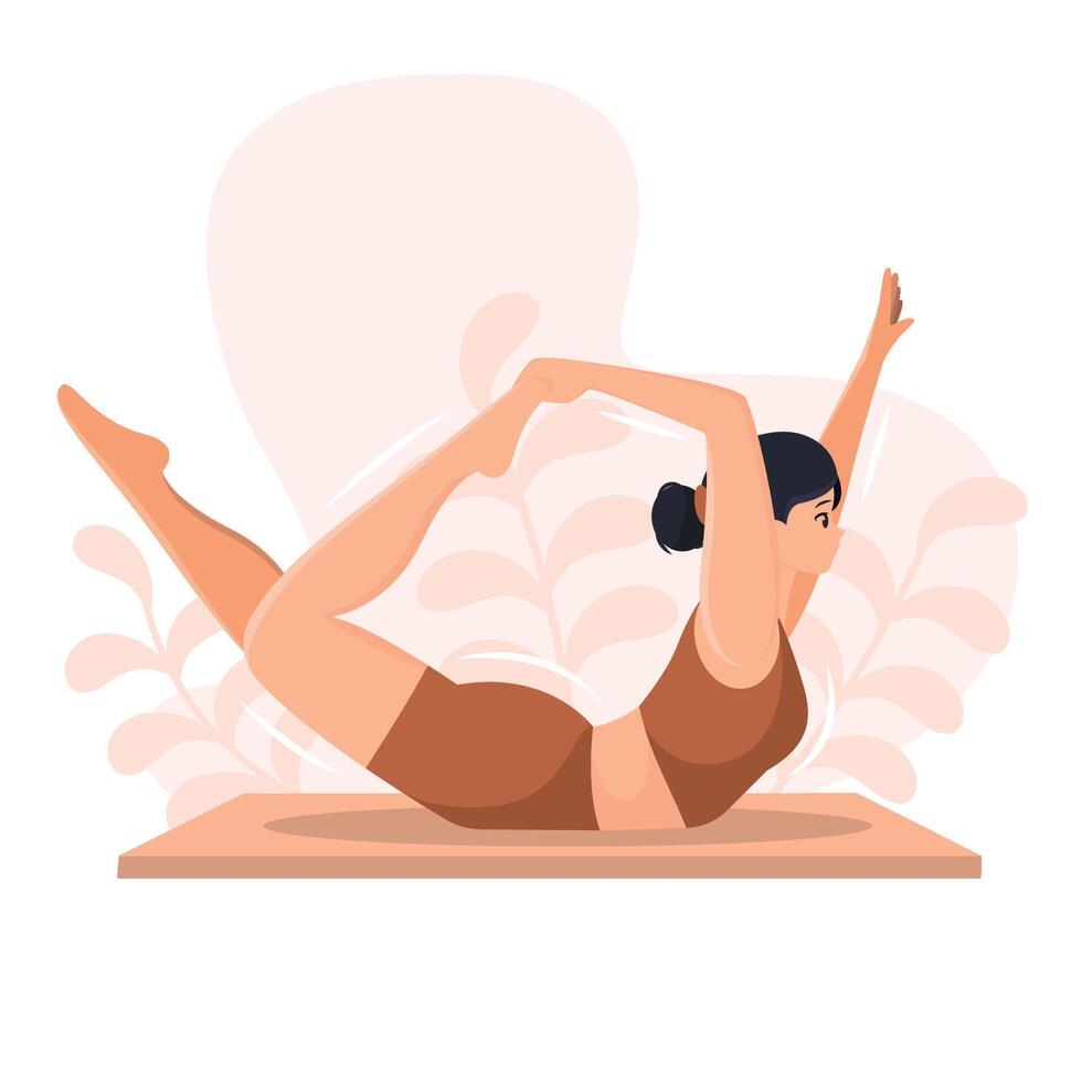 Woman in bow yoga pose. vector