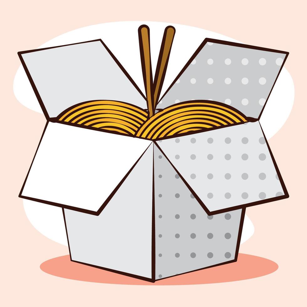 Noodles in takeaway box. vector