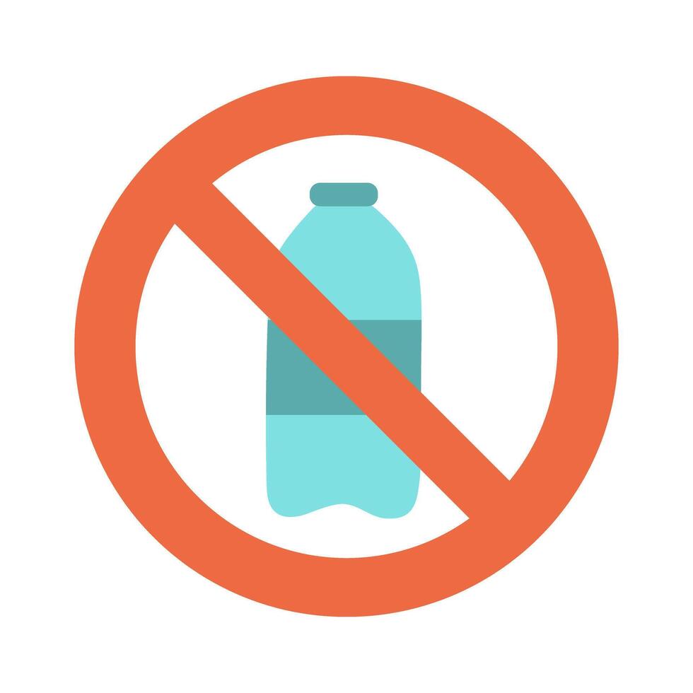 A red circle with a white border that says no bottle in blue. The image is of a bottle of water vector