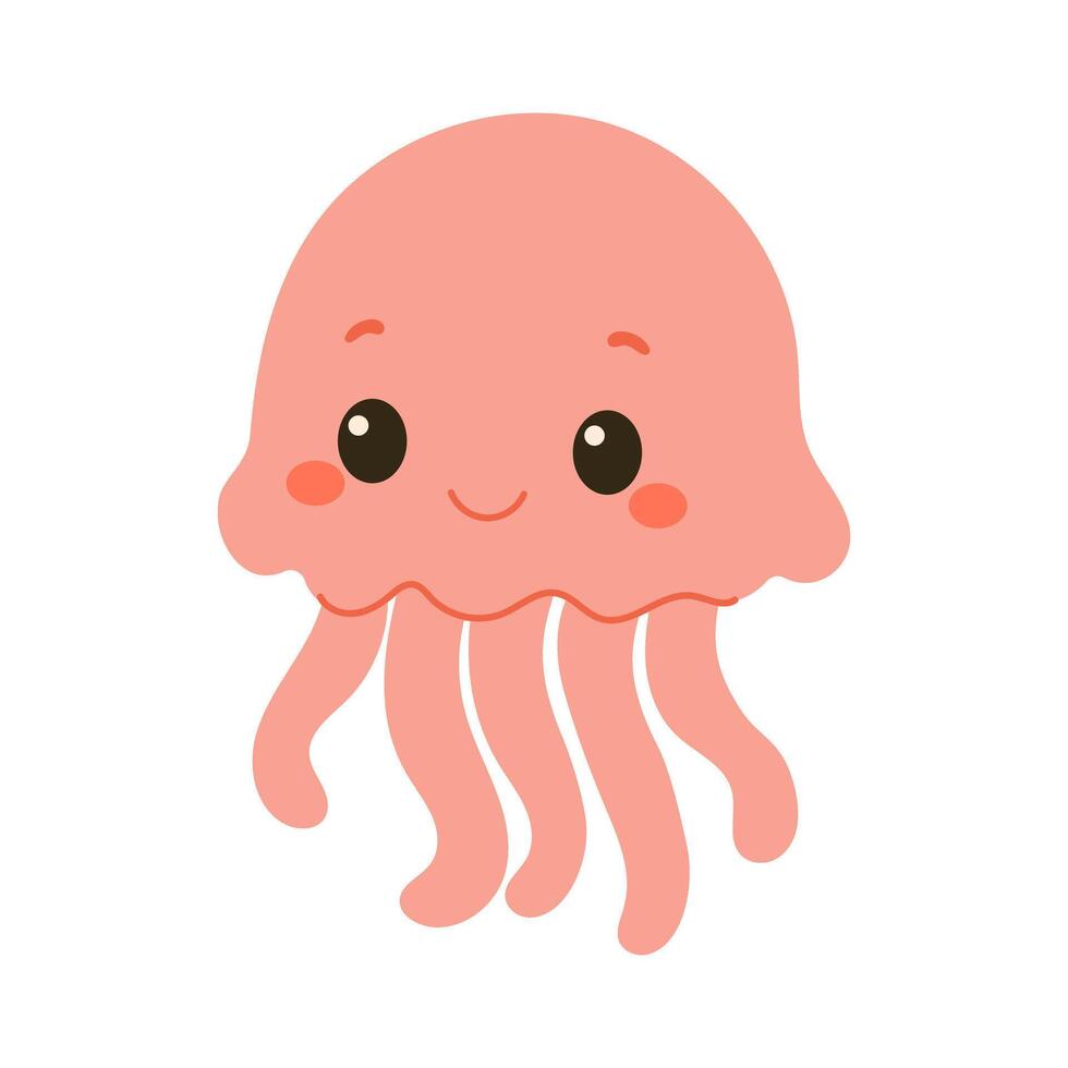 A cartoonish jellyfish with a big smile on its face. The jellyfish is pink and has a long, slimy body vector
