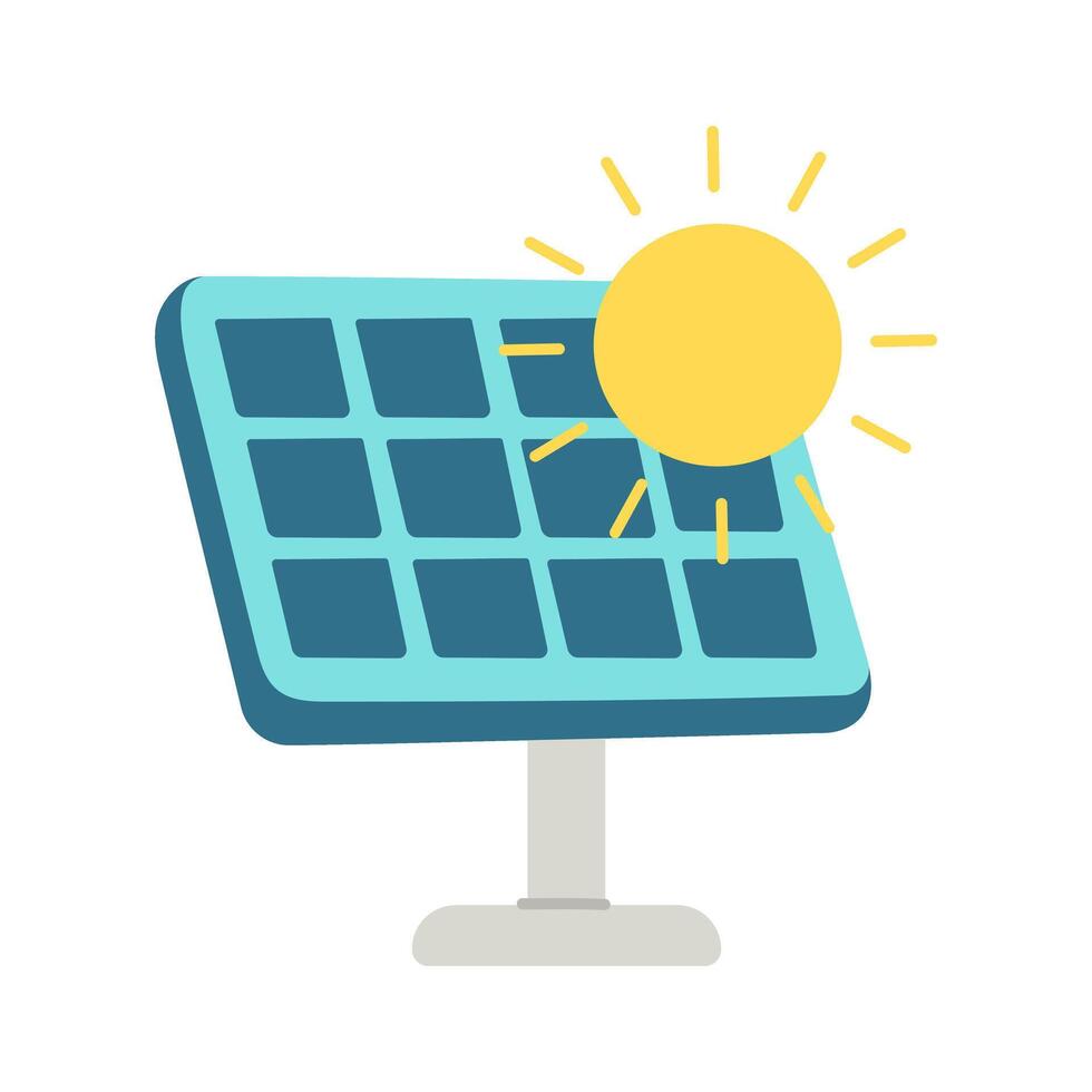 A solar panel with a sun shining on it. Concept of harnessing the power of the sun to generate electricity vector