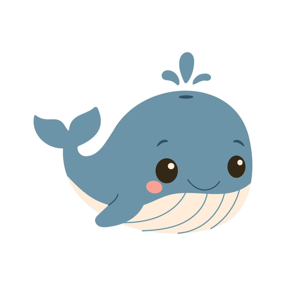 A cartoon whale with a smile on its face. The whale is blue and has a white belly vector