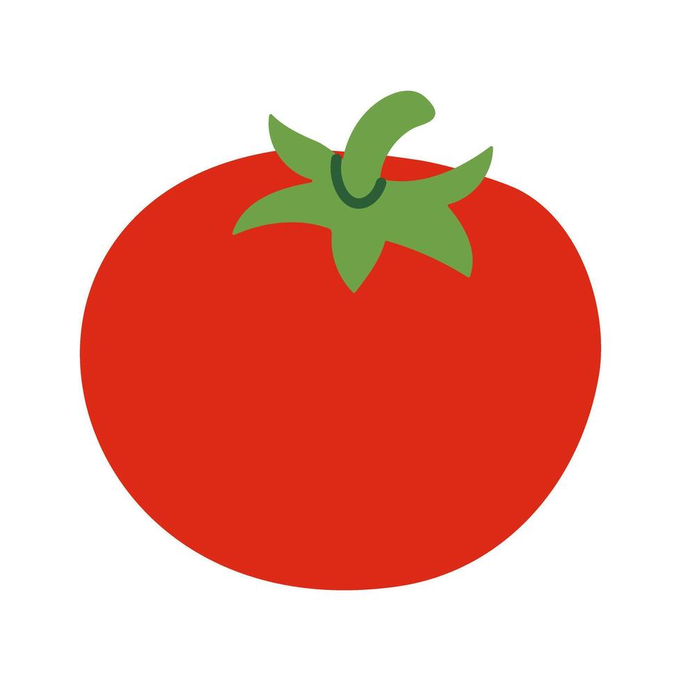 A red tomato with a green stem. The tomato is the main focus of the image. The color of the tomato is bright and vibrant, which gives the image a cheerful and lively mood vector