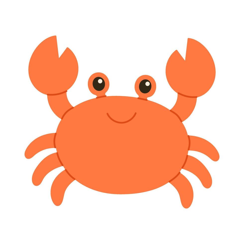 A cartoon crab with a smile on its face. The crab is orange and has a happy expression vector