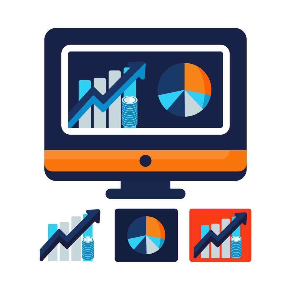 Stock Market Charts on Financial Analysis Monitor vector