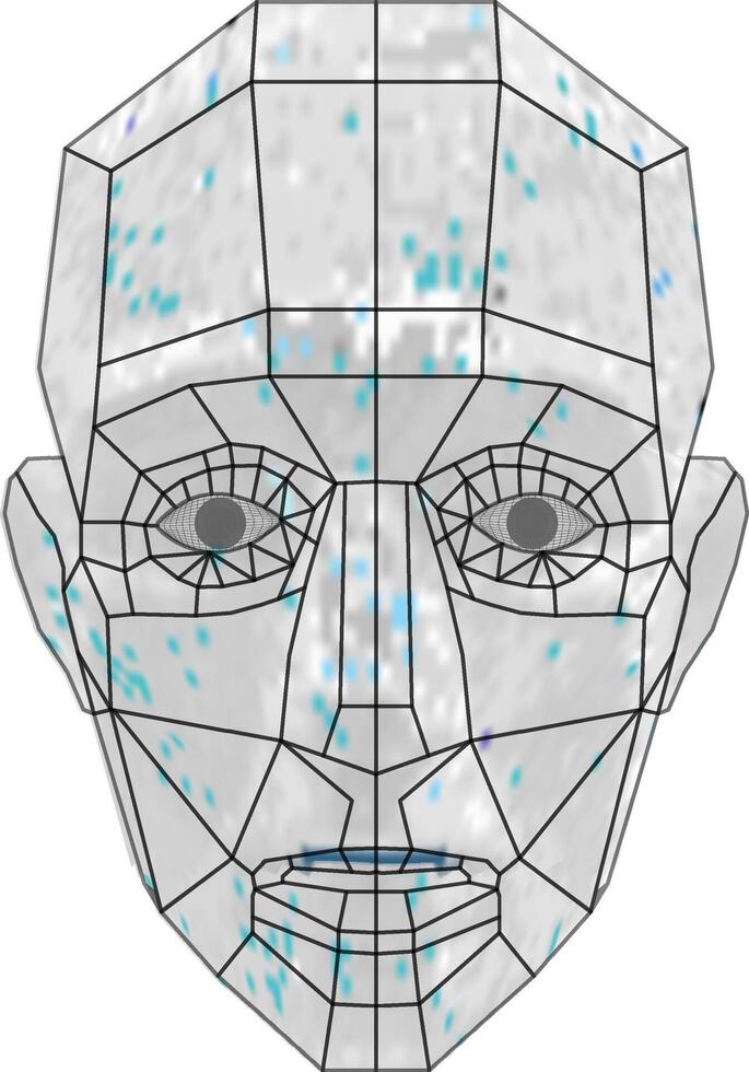 3D wireframe model of a human face demonstrating geometric design and digital art techniques. vector