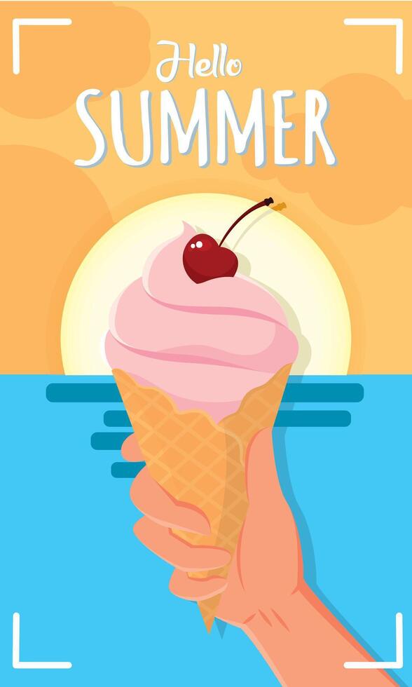 Ice cream cone in hand. vector