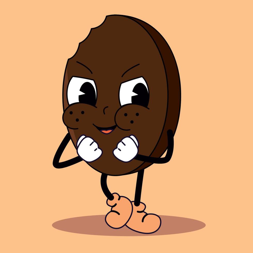 Pixel art of a chocolate cookie animated with hands and legs vector