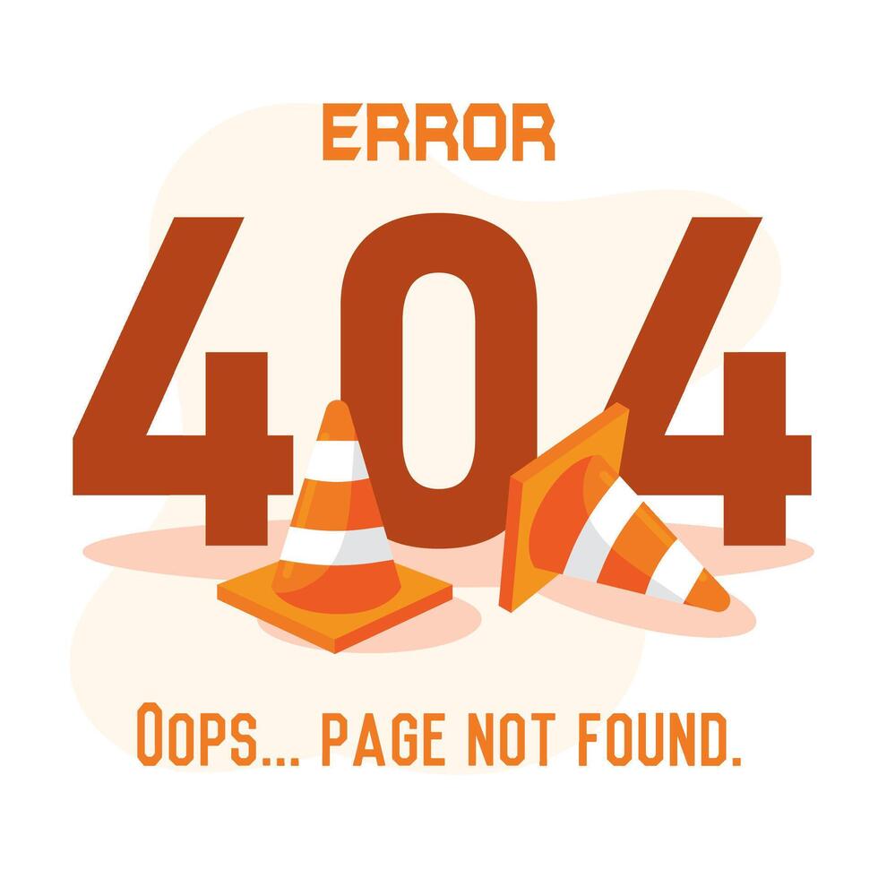 Orange cones 404 warning. vector