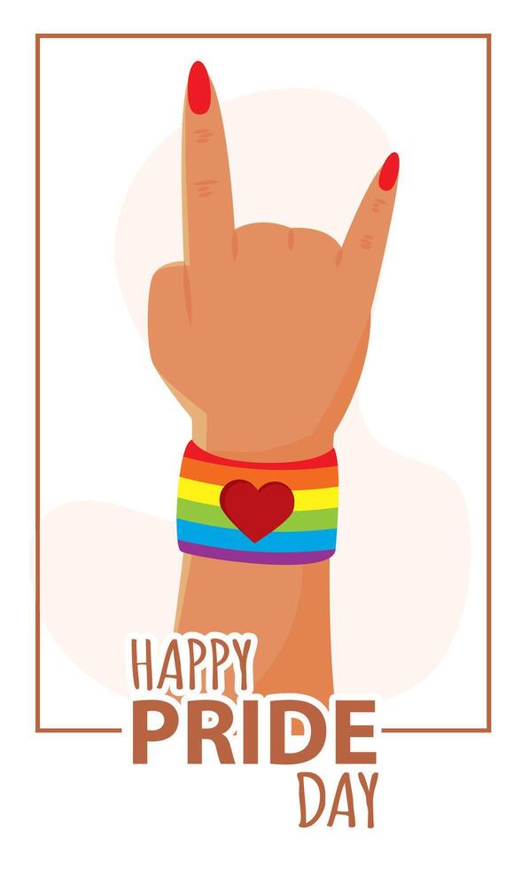 Hand sign with rainbow bracelet. vector