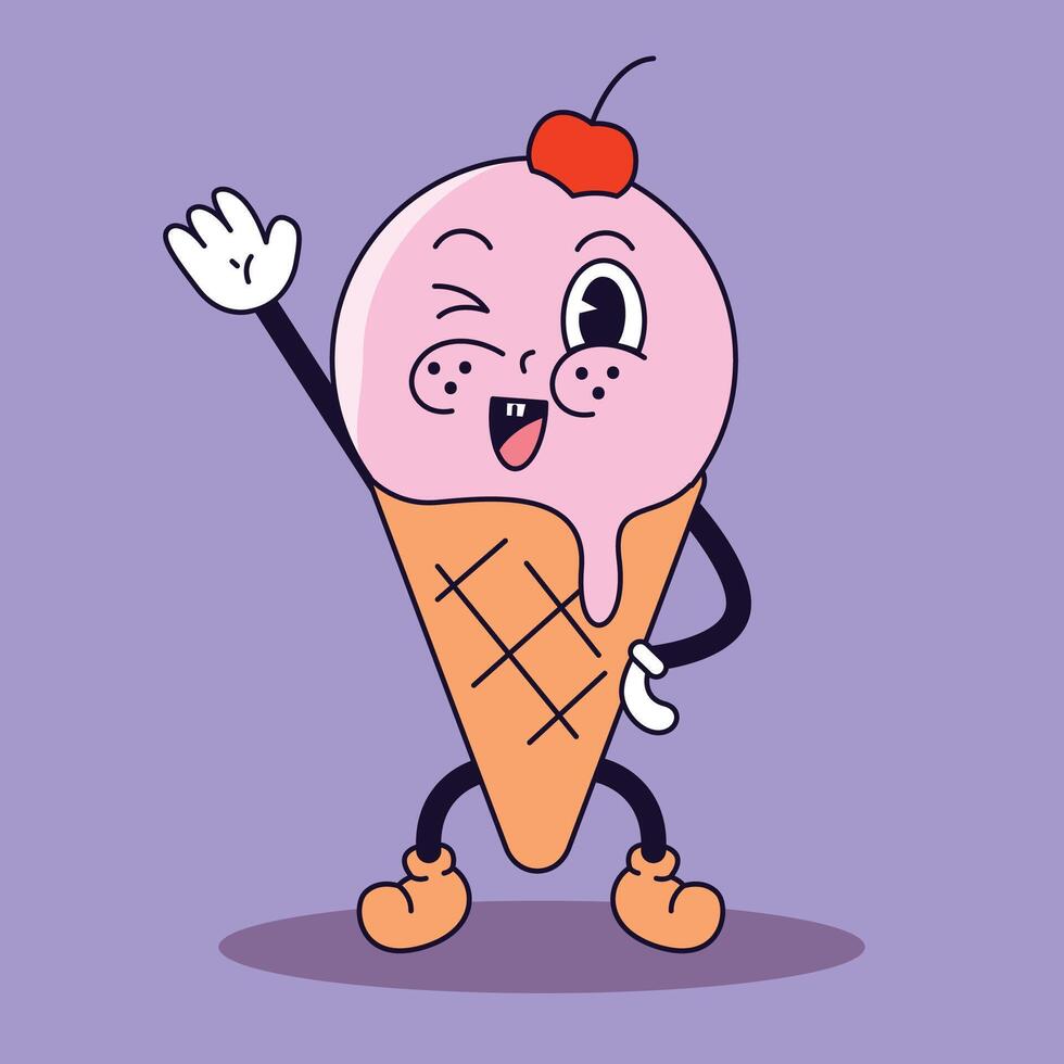 Pixel art of an ice cream animated with hands and legs vector