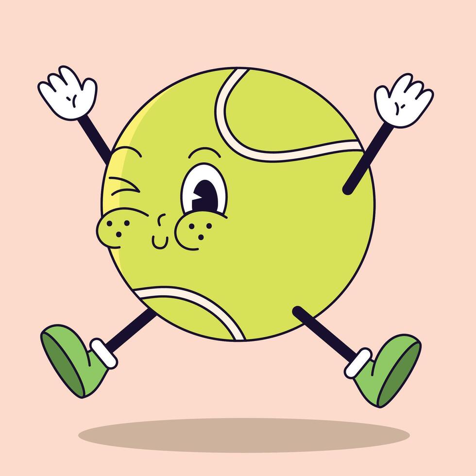 Pixel art of a cheerful tennis ball with limbs in a cartoon style vector