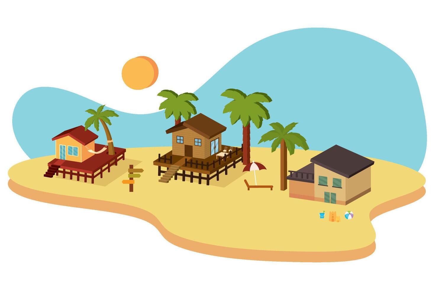 Tropical beach house set. vector